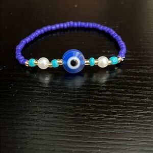 Bead Bracelet with Blue Evil Eye Accent new